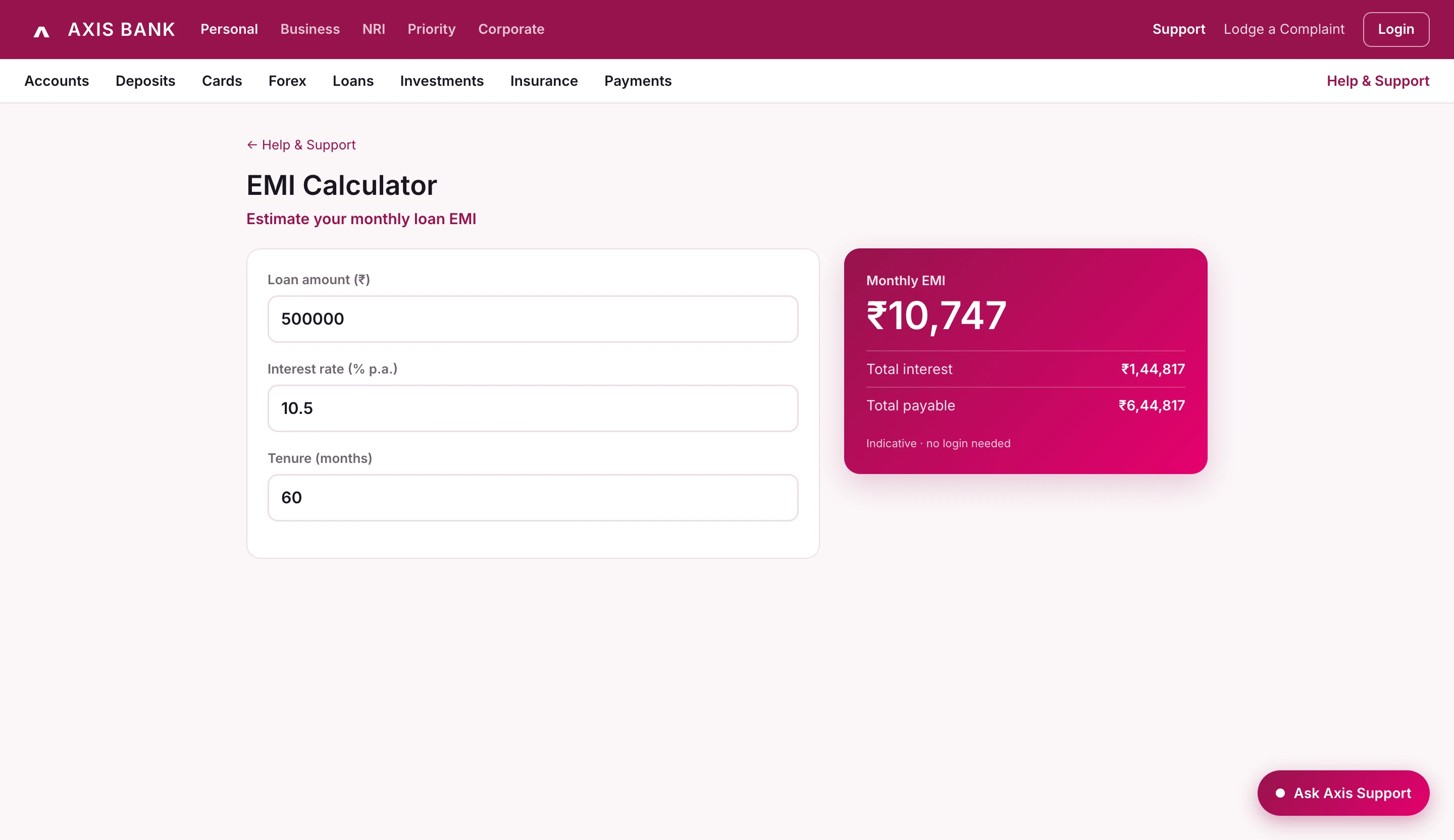 An EMI calculator filled in on screen with a matching spoken figure