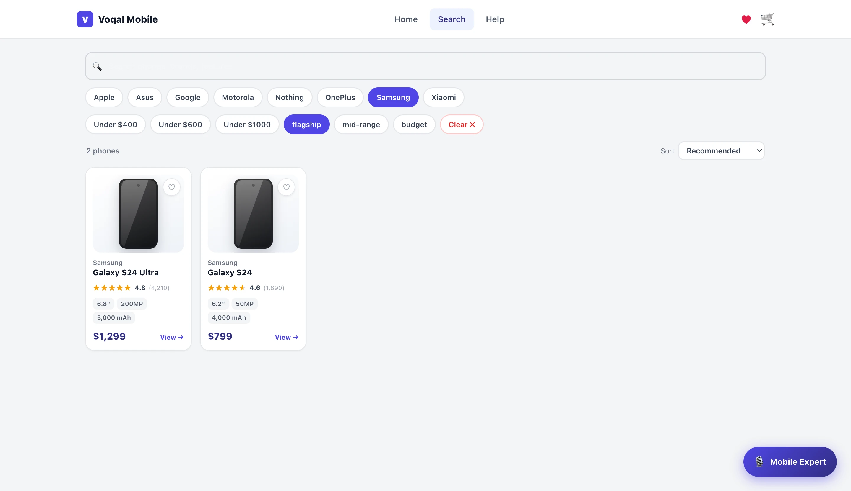 A store filtering itself from a spoken request