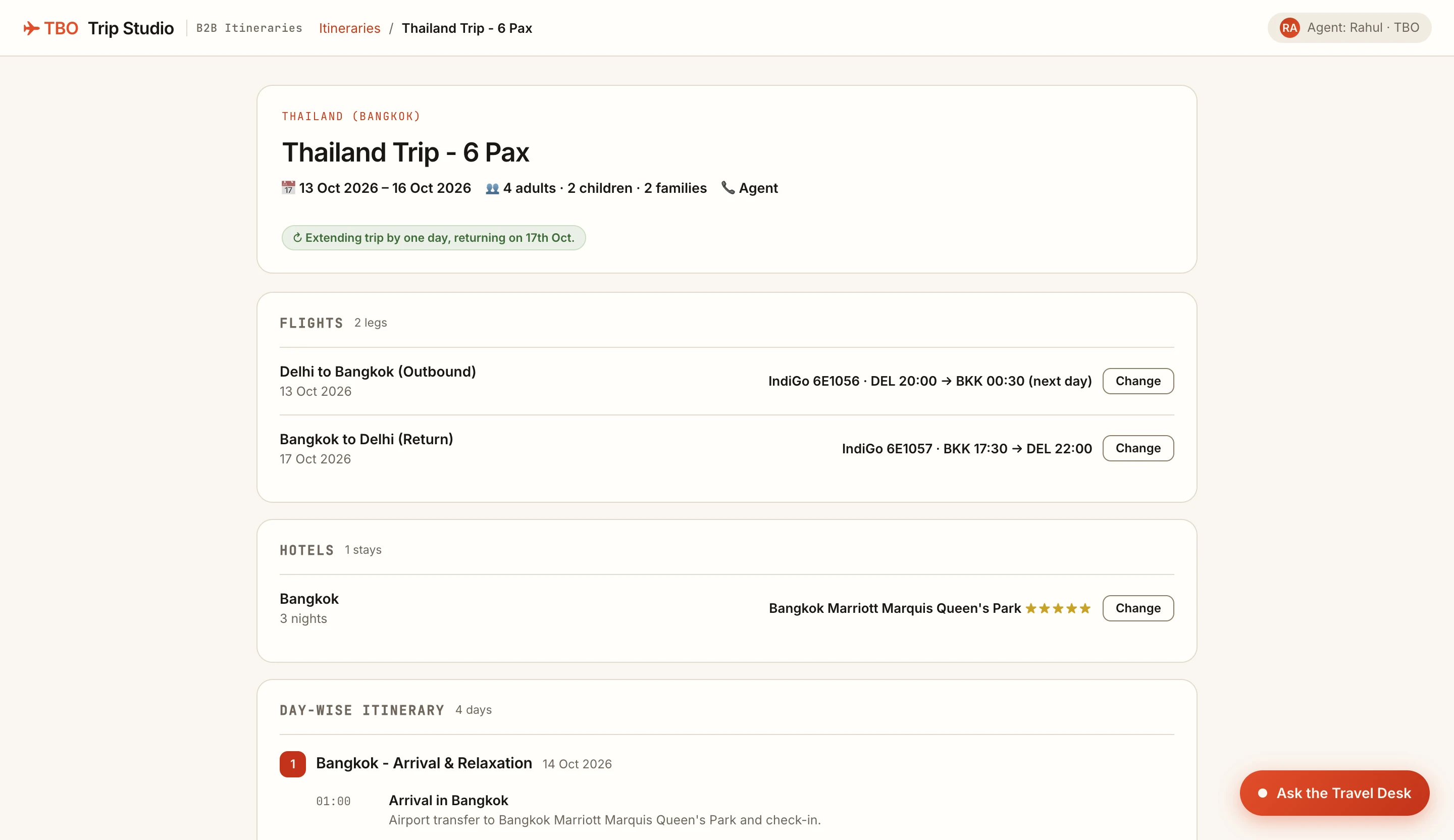 A trip-planning console building an itinerary with parallel searches